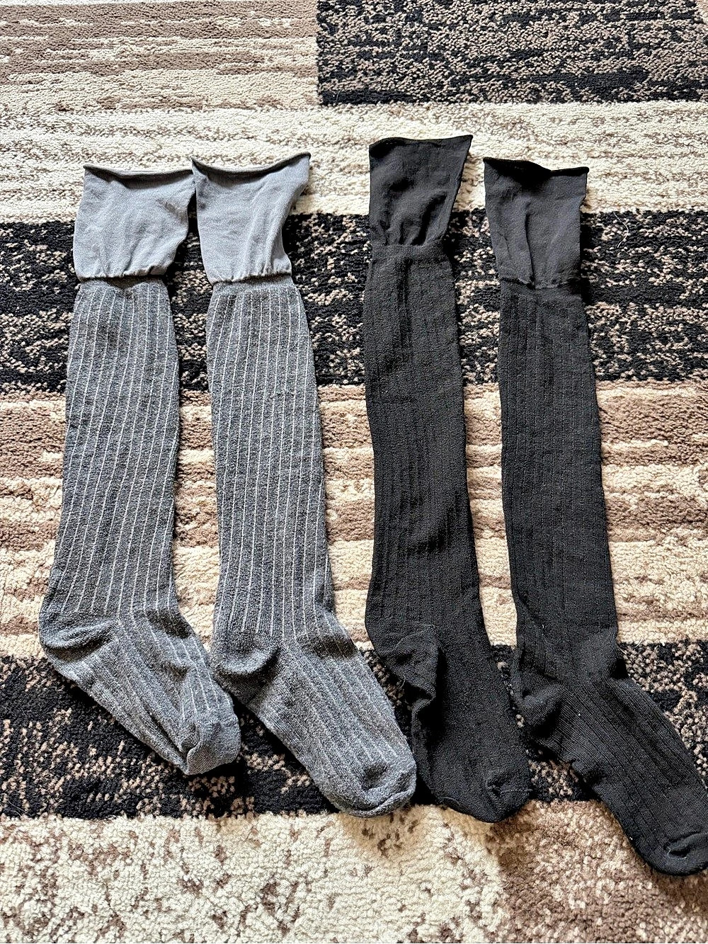 Women's 2x knee high grey & black socks.